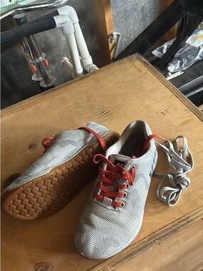 NOBULL Gray Knit Athletic Shoes with Orange-Red Laces